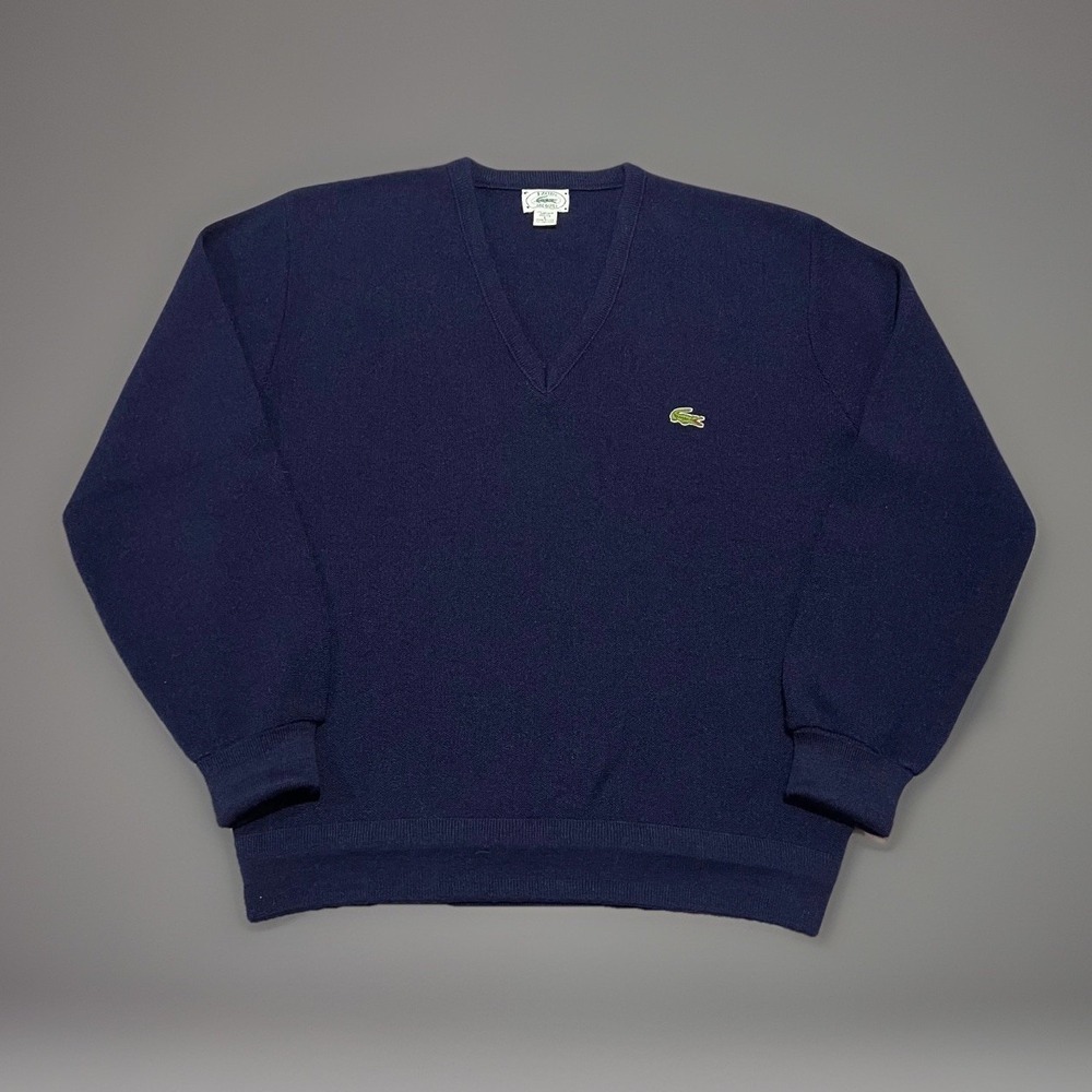 Vintage 80s Izod Lacoste Mens Navy Blue Orlon Acrylic Comfort V Neck Sweater L